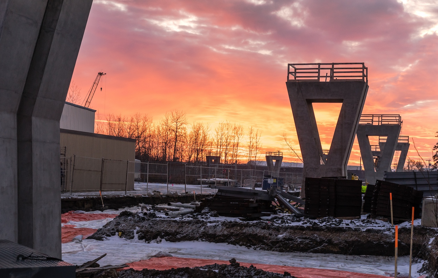 Sunrise over construction  site