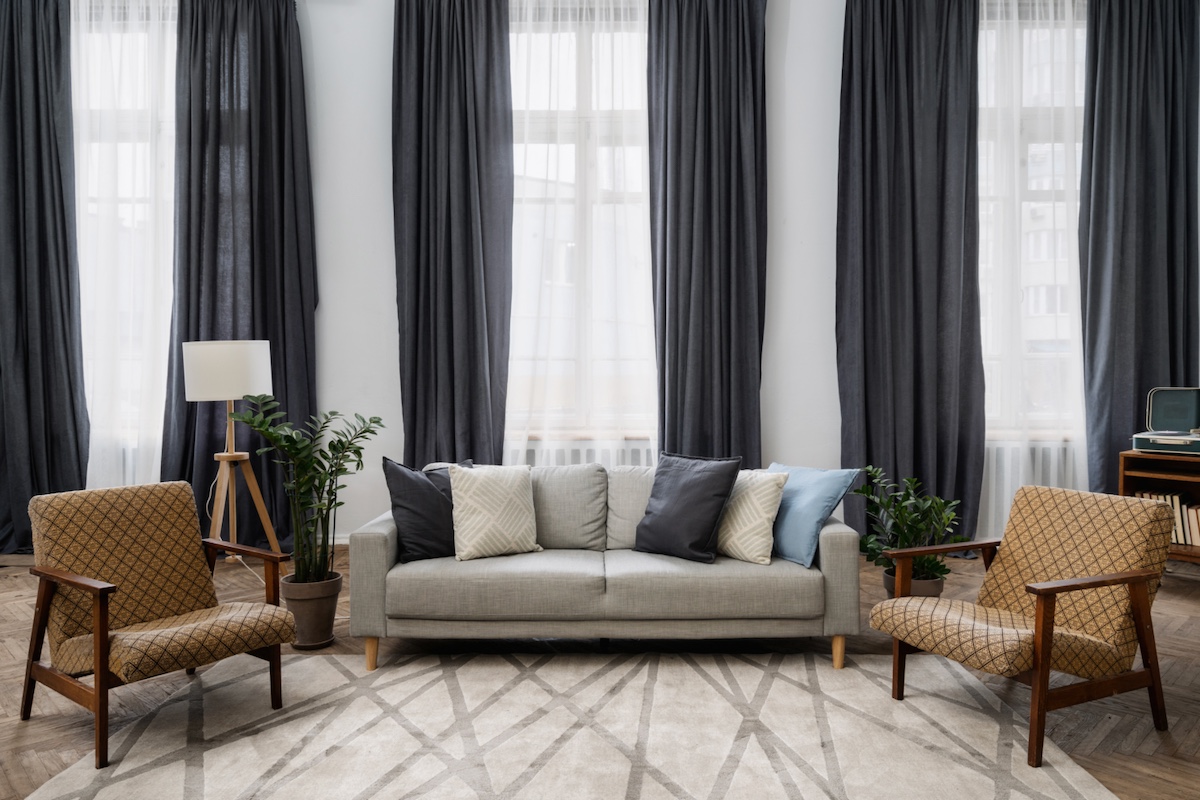 Cozy living room with retro style decor and vintage furniture