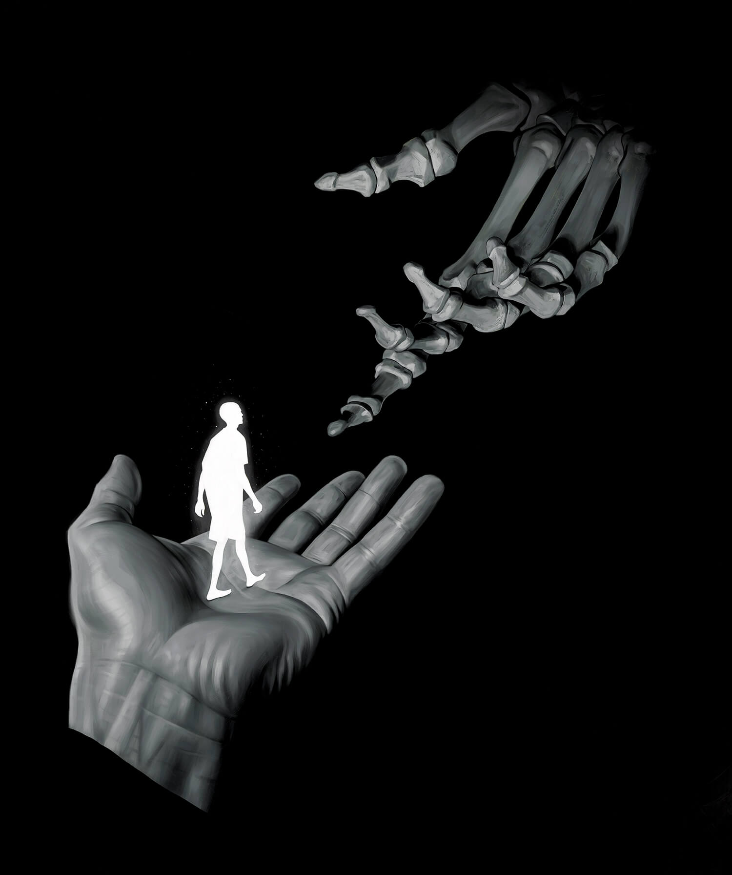 AssistedSuicide_PersonWalkingonHandToSkeletonHand AssistedSuicide_PersonWalkingonHandToSkeletonHand