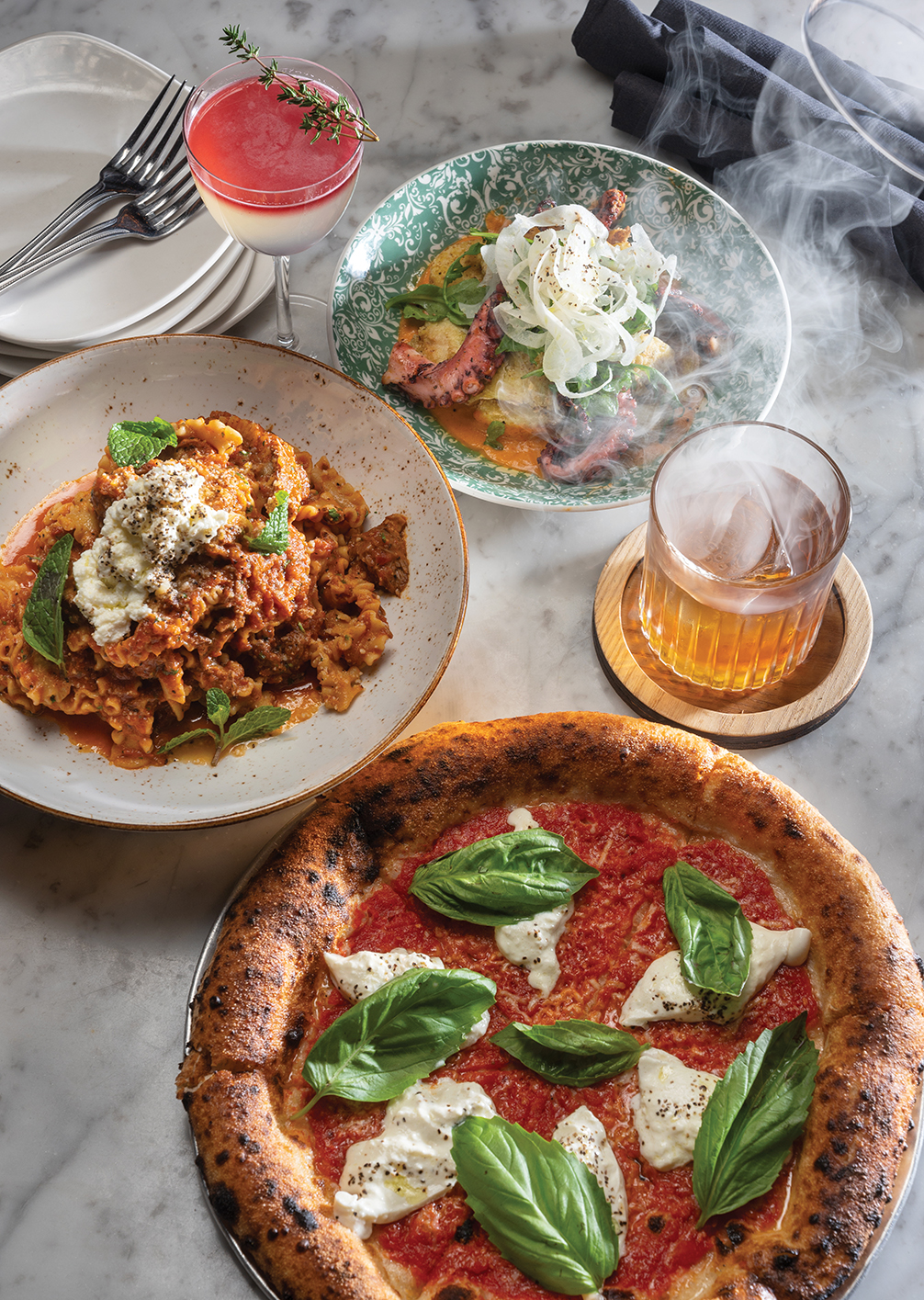 BR_Bianco_RusticPizza_Pasta_salad OnMarbleTable