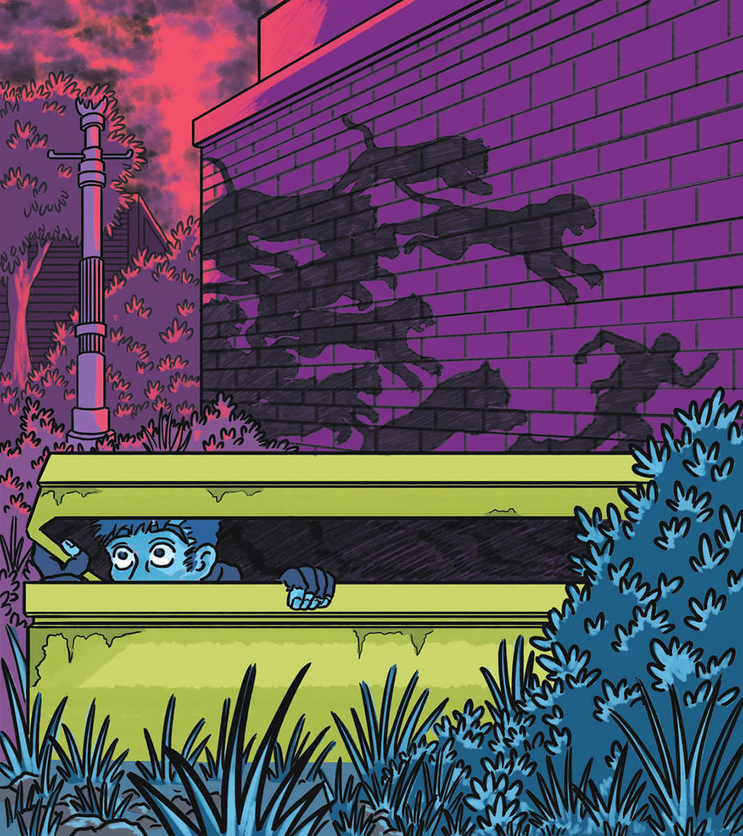 BluePersonInGreenBox_CatShadowsOver_4cIllo