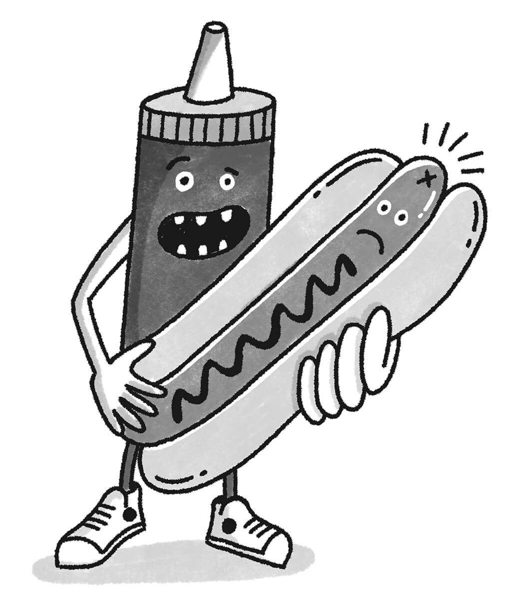 City_Ketchup_HotDog_BW_Illo