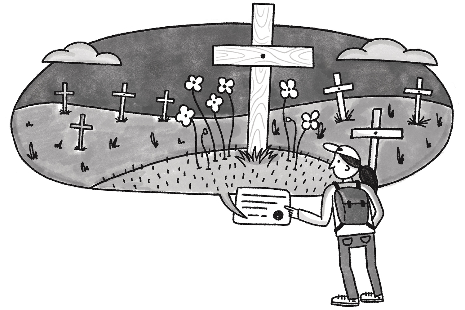 City_RemembranceDay_CemetaryWithPerson_Illo