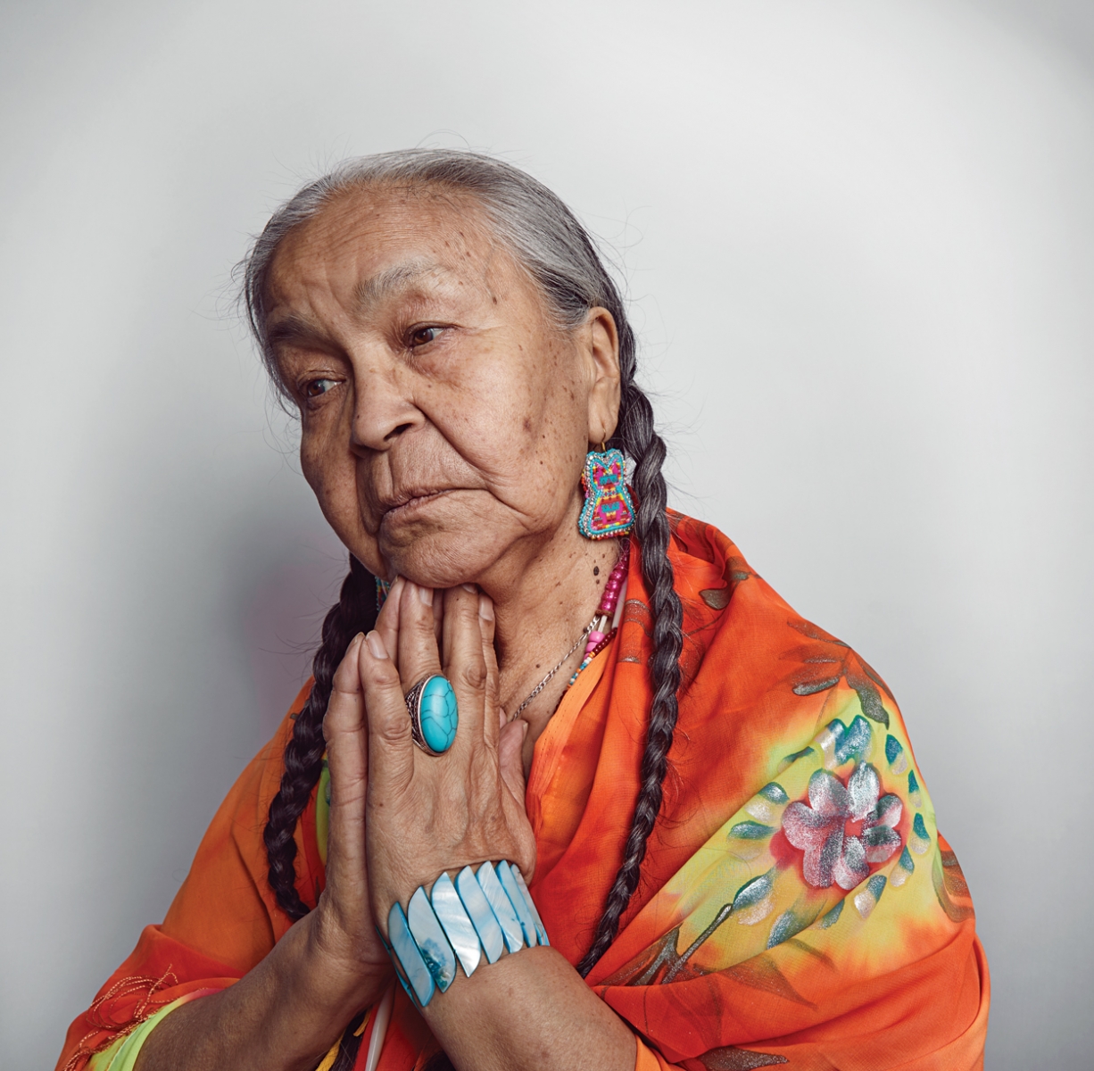 Lillian Shirt, hands clasped