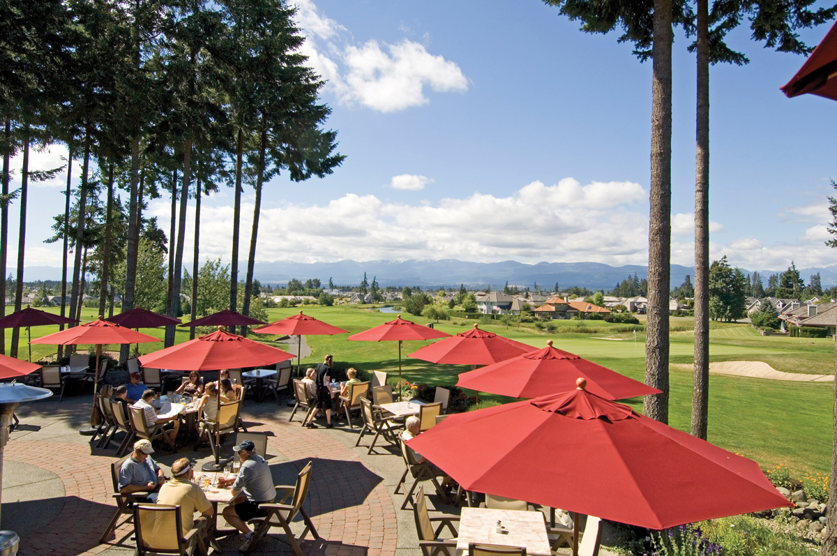 Timber Room Bar and Grill patio at Crown Isle on Vancouver Island