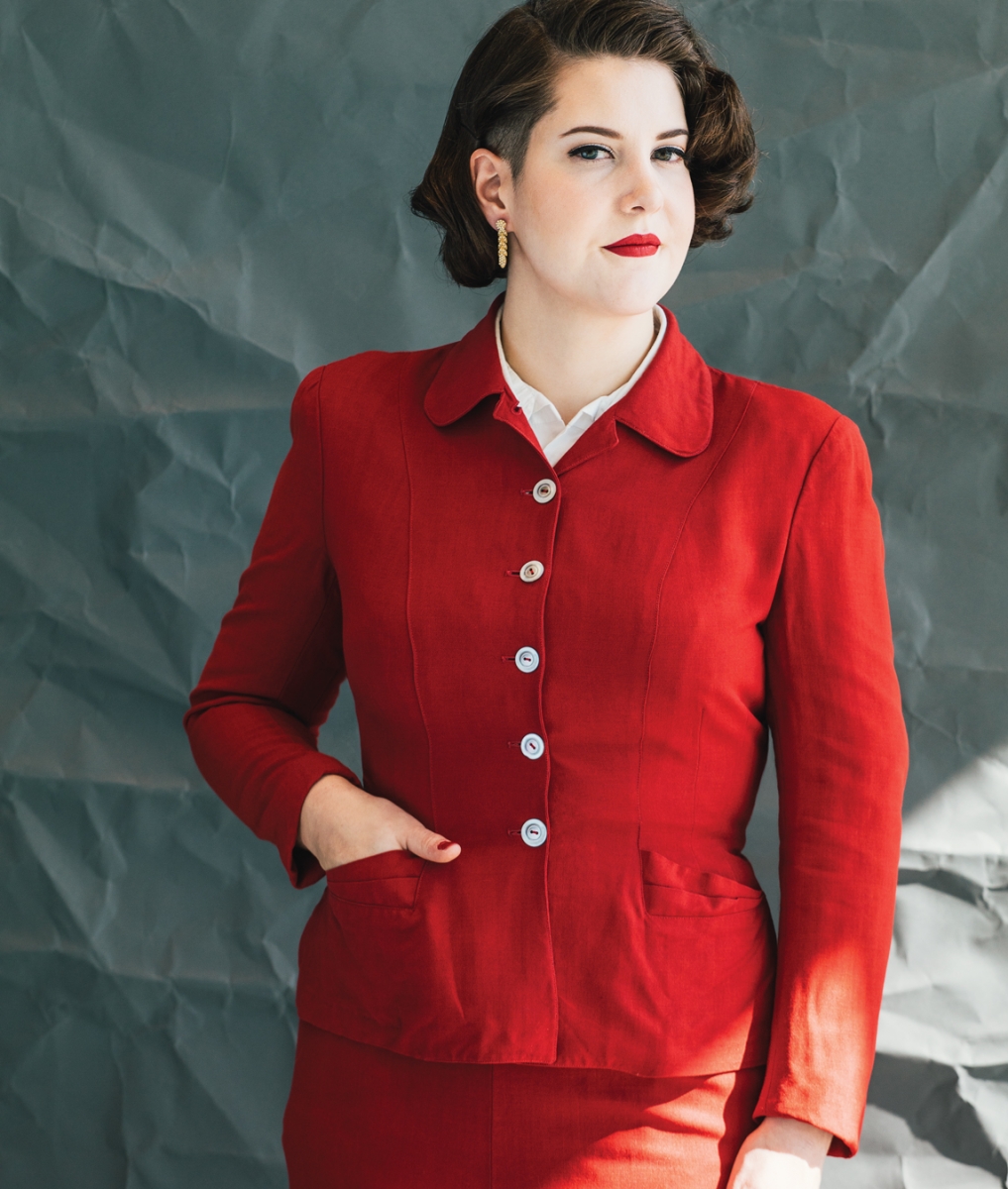 Vintage suit from Adeline's Attic on Etsy; blouse handmade by Laurie Callsen; vintage earrings