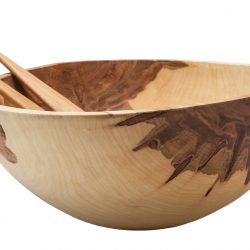 Stinson Studios salad bowl with serving utensils, $269.95, from Call the Kettle Black. (12523 102 Ave., 780-448-2861)