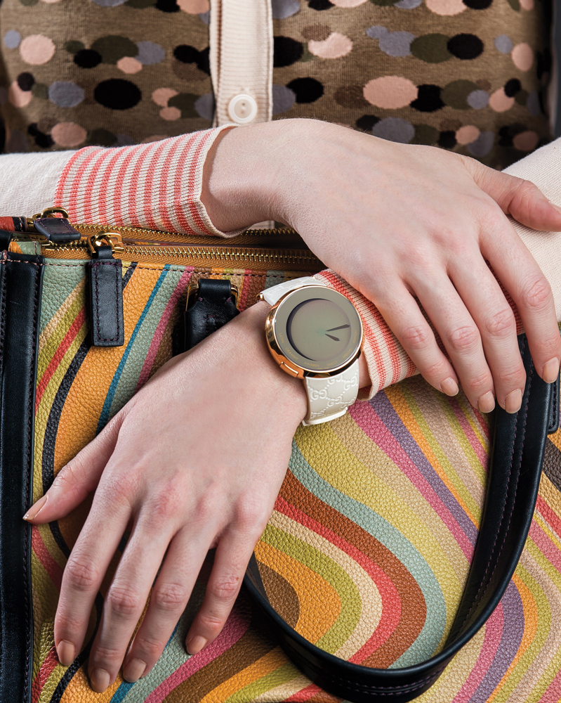 Gucci Latin Grammys Special Edition Watch, $1,495, from Premier Jewellers

Antipast cardigan, $425, from gravitypope Tailored Goods; Paul Smith Accessories double zip tote handbag, $1,325, from gravitypope Tailored Goods