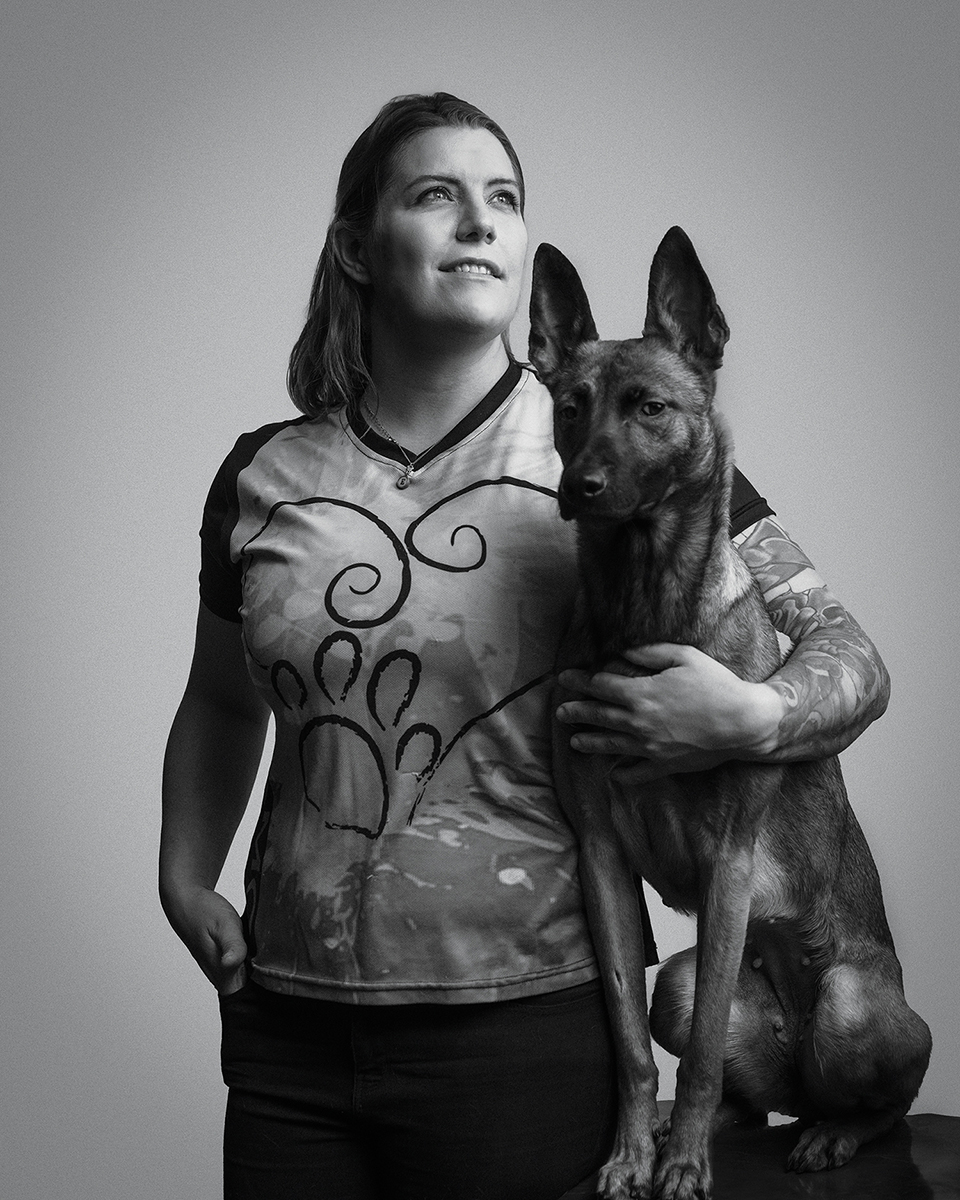 KirstinONeill_StandingWLargerDogBeside_BW