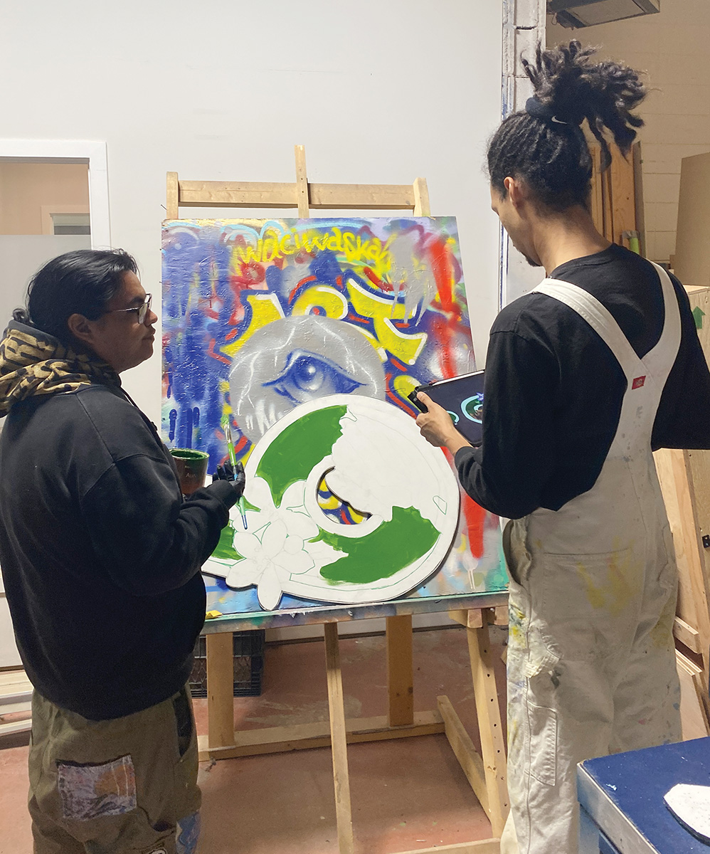 MattCardinal_and_AJALoudin_InStudio_WorkingOnPaintingonEasel