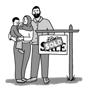Mortgage_MuslimFamily_SoldSign_Illo_White_BW