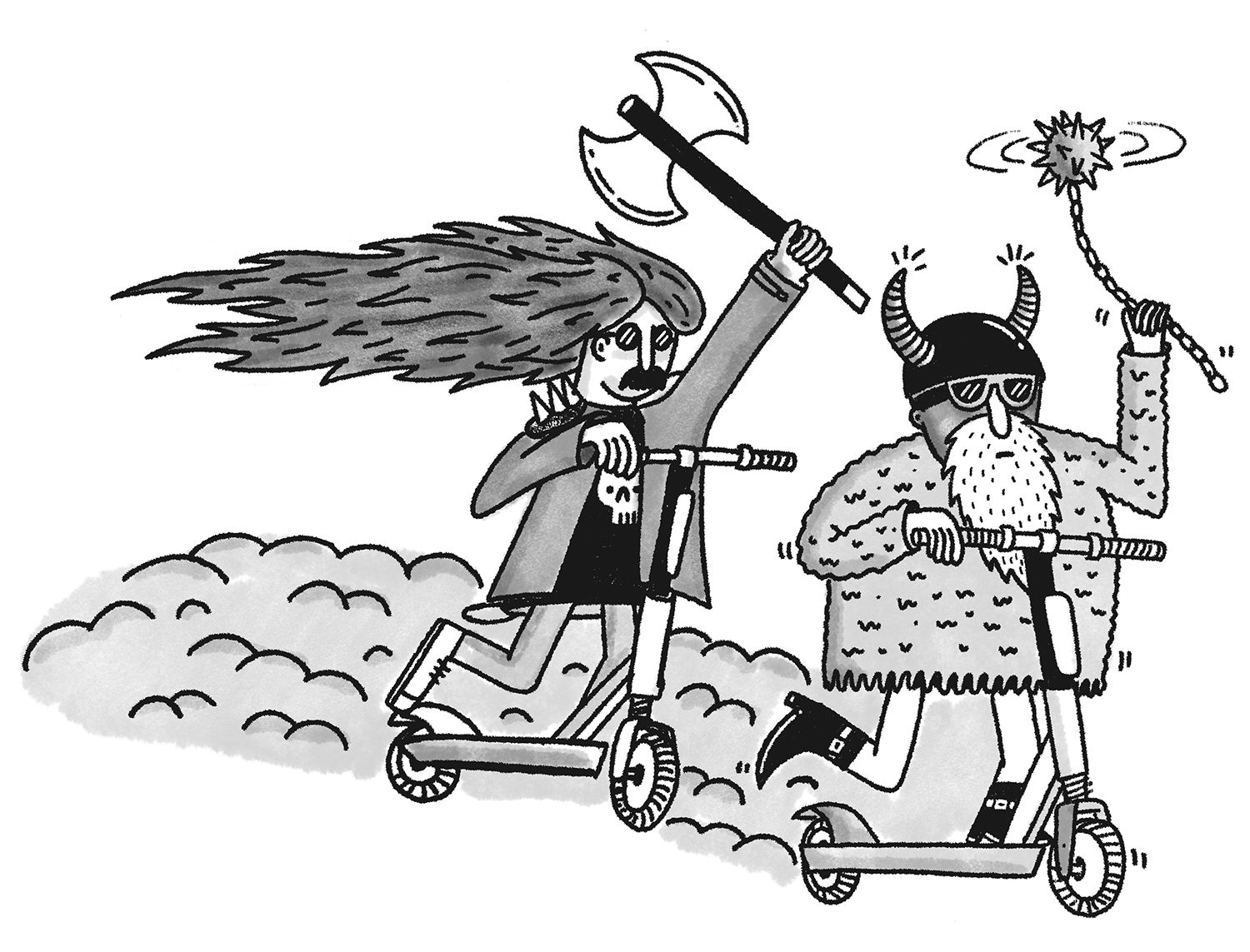 MotorscooterMarauders_VikingCouple_Illo-BW