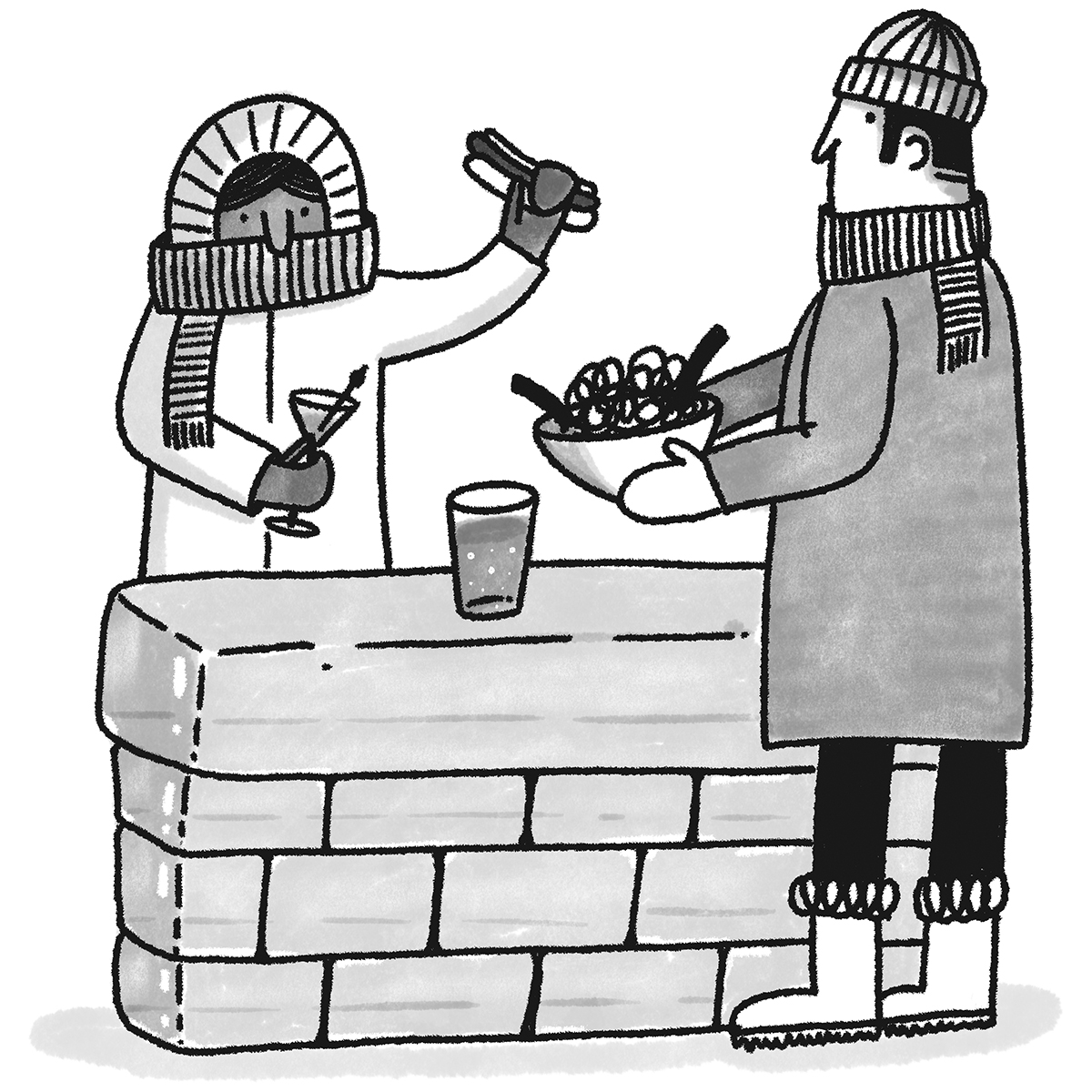 OutdoorEating_BundledUp_MaleFemale