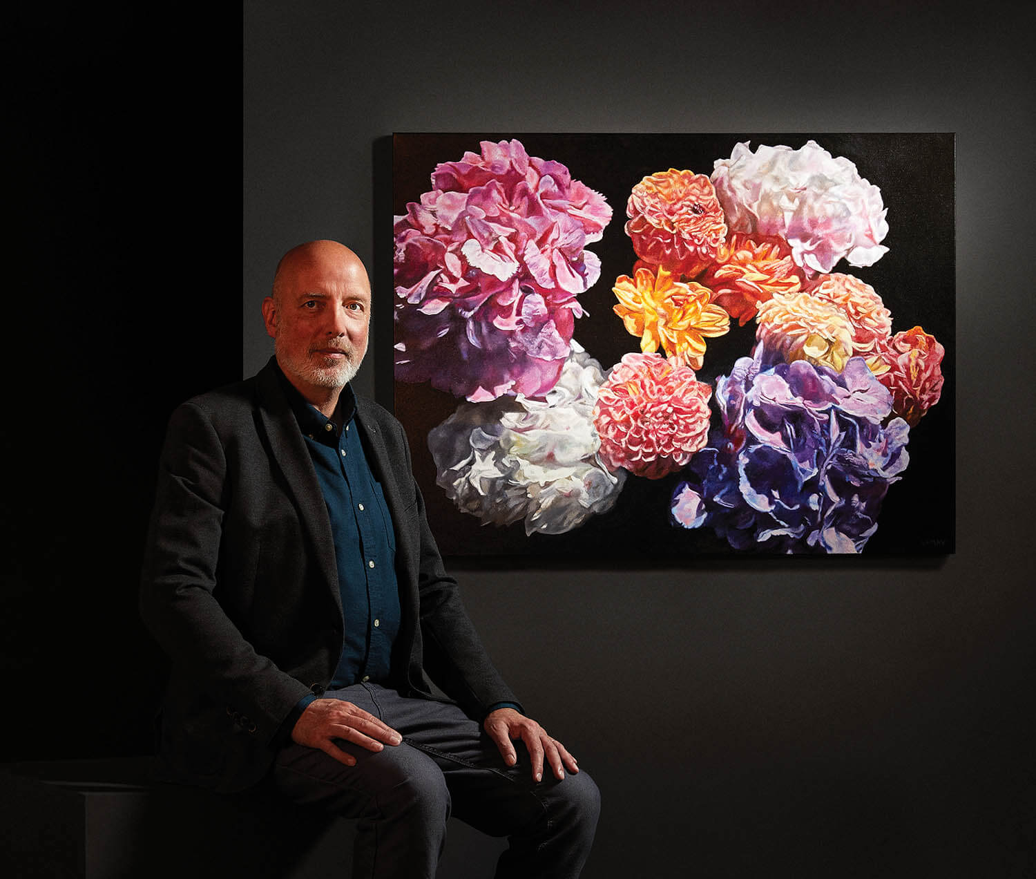 Dahlias and Hydrangeas Art, $6,700, Robert Lemay