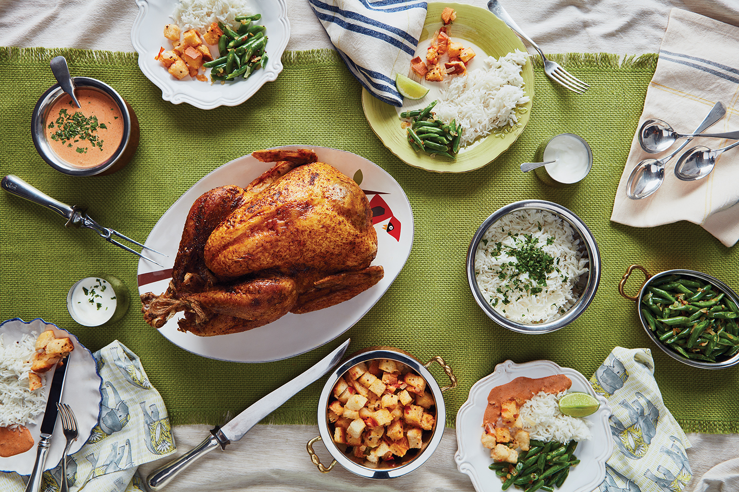 TurkeySpread_GreenClothonWhite_Indian