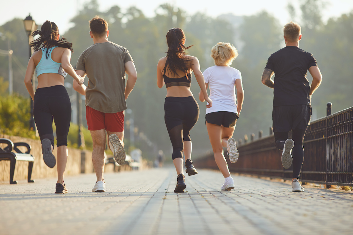 Group of runners in the park in the morning.