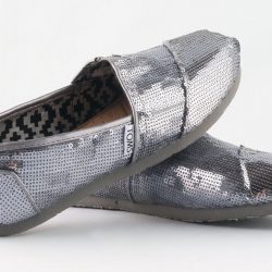  Be the star of the night with these Tom's Classic pewter sequin shoes, $72 at Red Ribbon. (12505 102 Ave., 780-454-4336)