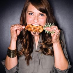 Rona Fraser eats sauteed shrimp