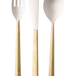 Ihada silver and brass flatware fork, $69, knife, $75, and spoon, $69, from 29 Armstrong. (10180 101 St., 780-758-4940)