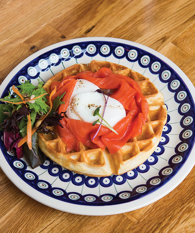 Savoury Waffle with Lox and Poached Egg at Under the High Wheel